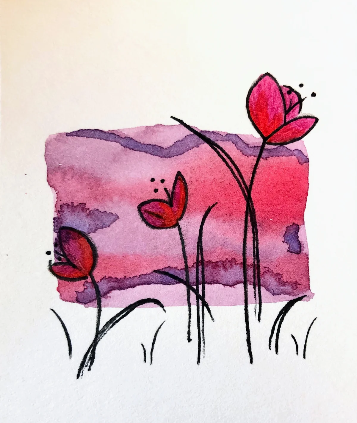 Delicate pink and violet watercolor flowers on warm ivory paper